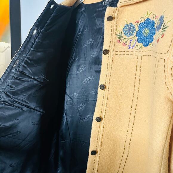 Icelandic Design Mustard Yellow Floral Wool Embroidered Shacket Jacket Size L - Picture 14 of 16